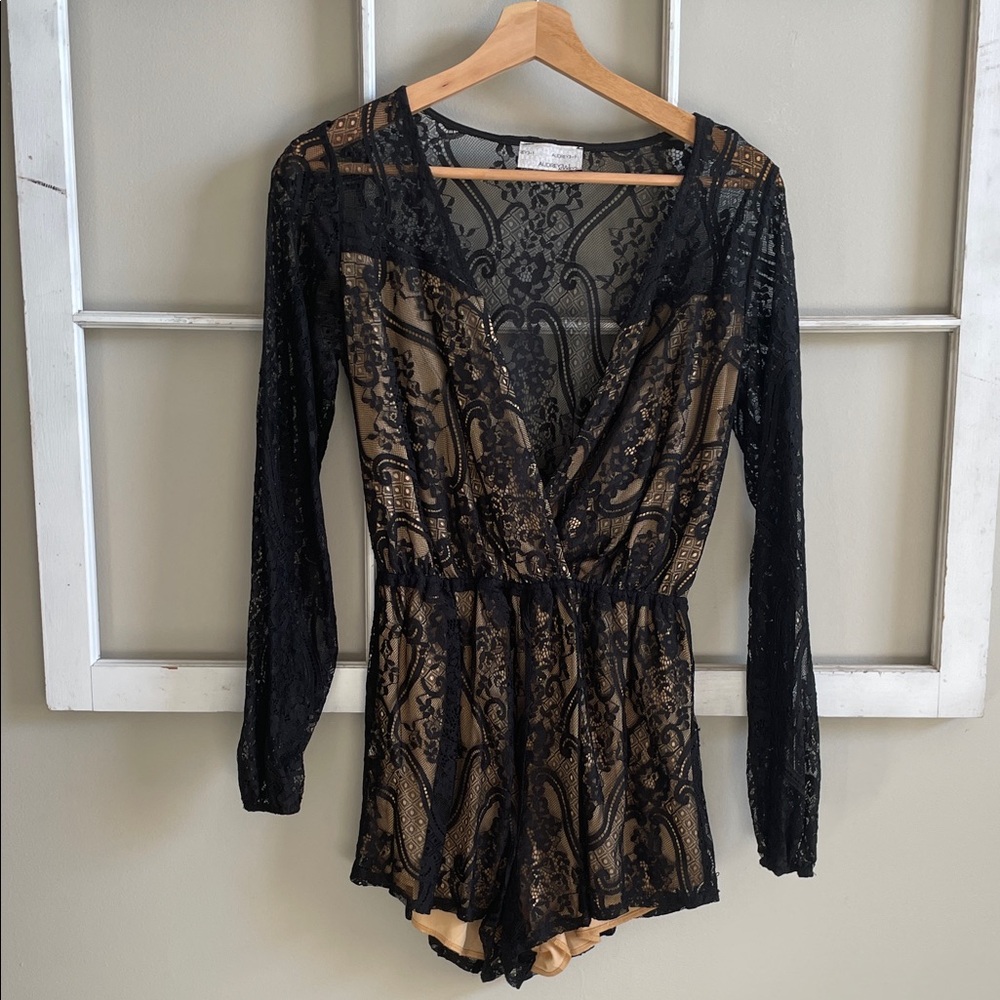 Audrey 3+1 Black and Gold Lace Romper